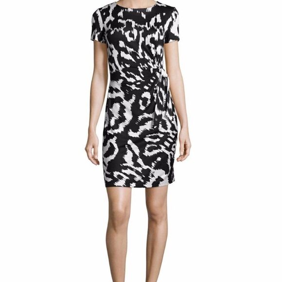 Diane Von Furstenberg Zoe 100% Silk Sheath Dress Flower Ikat Black Ivory Size 10 - Picture 3 of 14